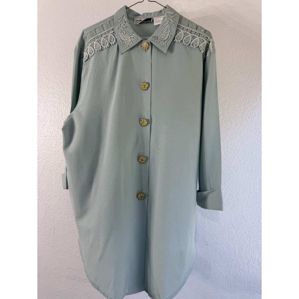 Sunshine Starshine A Halmode Co Mint Green Flowy Button Down Floral Gold Buttons